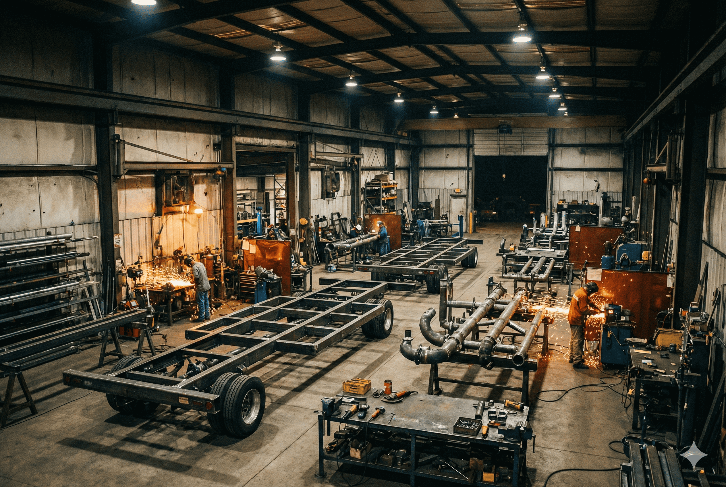 Operadores manejando material catalítico con equipo de seguridad.