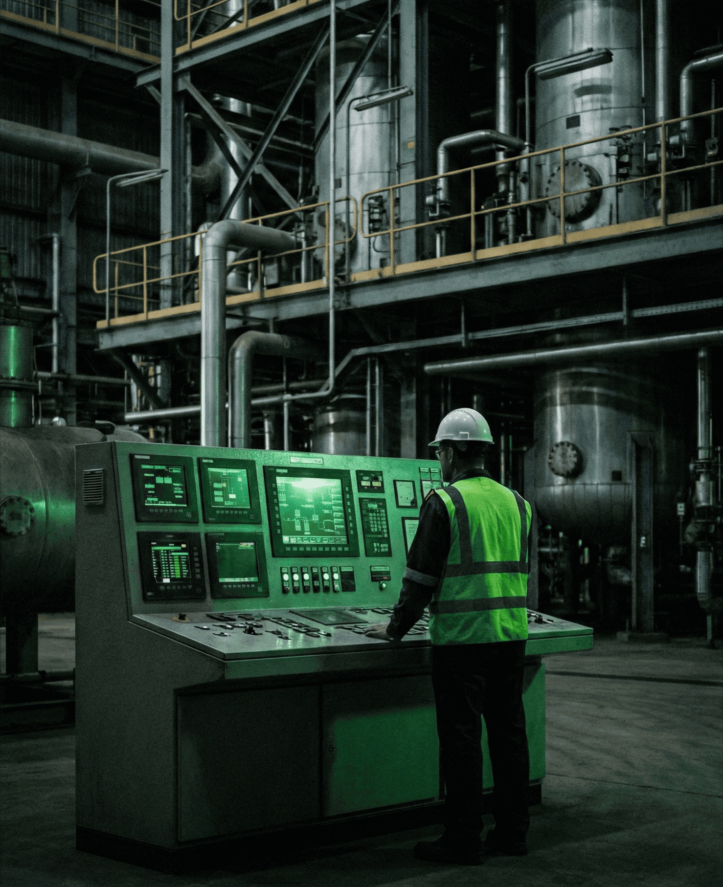 Operación industrial con enfoque en seguridad y control de riesgos.